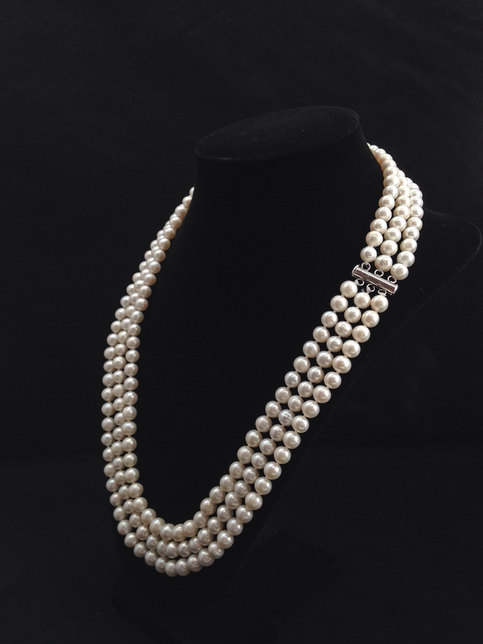 زفاف - Long Pearl Necklace, Genuine Pearl Necklace, 22 Inches, AA  Pearl Necklace, Triple Strand Pearl Necklace, Multi strand Pearl Necklace from ADARNA GALLERY