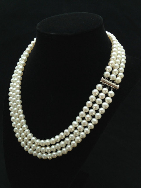 Hochzeit - Triple Strand Pearl Necklace, Genuine Pearl Necklace, AAA  Pearl Necklace, Freshwater Pearl Necklace from ADARNA GALLERY