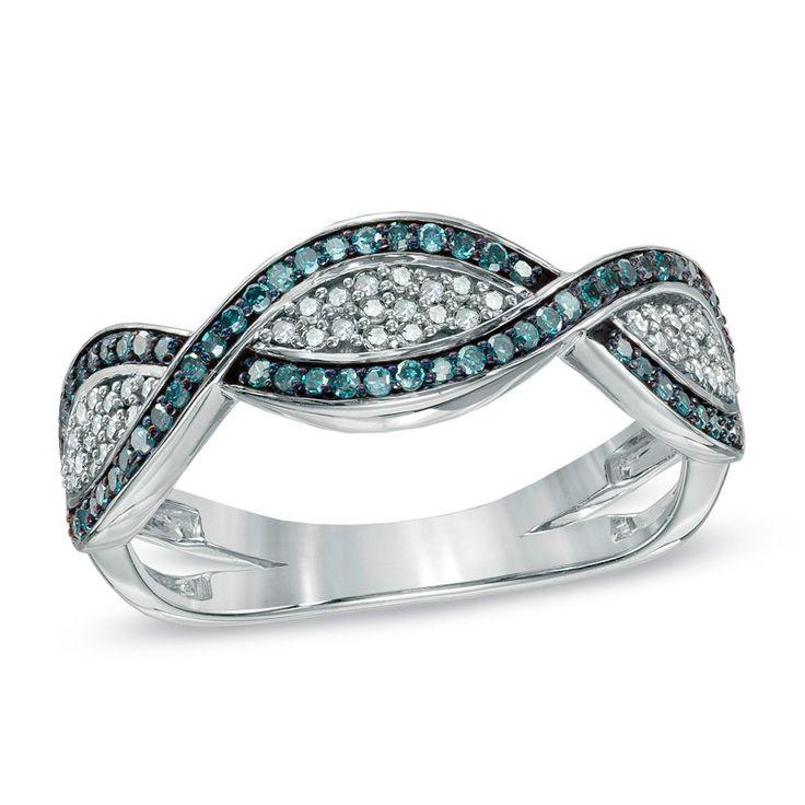 Mariage - 1/3 CT. T.W. Enhanced Blue And White Diamond Twist Band In 10K White Gold