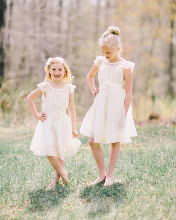زفاف - The Charlotte - Ivory,Lace, Chiffon Flower Girl Dress,made for girls, toddlers,  dress  ages 1T, 2T,3T,4T, 5T, 6, 7, 8, 9/10..