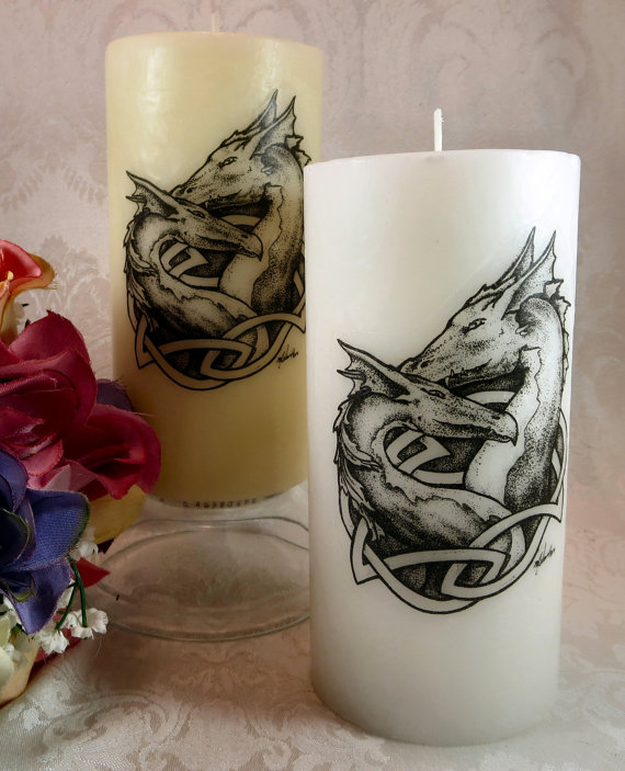 زفاف - Dragon Unity Candle / Celtic Dragon Pillar Candle / Medieval Renaissance Fantasy Dragon Wedding Candle / Pagan Wicca Handfasting Candle
