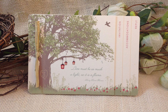 Hochzeit - Oak Tree with Lanterns in Spring flowers Livret Booklet Wedding Invitation: Get Started Deposit