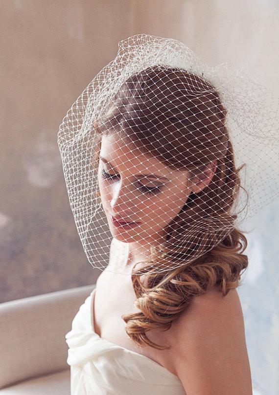 Mariage - Birdcage Veil, Bird Cage Veil, Wedding Veil, Blusher Veil, Large Full Bridal Veil in Russian Netting - 18" - Made to order in White, Ivory