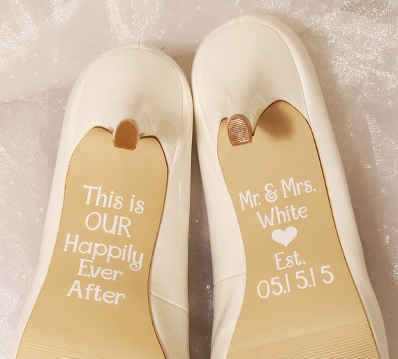 Hochzeit - Personalized Wedding Shoe Decals, High Heel Decals, This Is Our Happily Ever After Wedding Shoe Decals, Custom Shoe Decals, Vinyl Shoe Decal