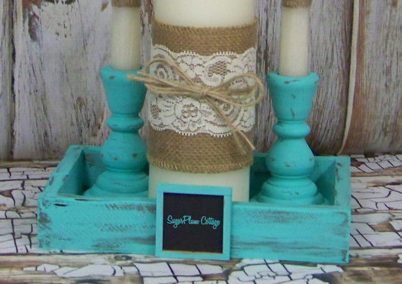 زفاف - Unity Candle Holders, Wedding Unity Candle Holders, Shabby Chic Candle Tray with Taper Candle HOlders, Unity Candle Holder with Initials-ers