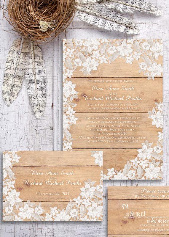 Hochzeit - Lace wedding invitations - Detailed beautiful elegant lace invite design