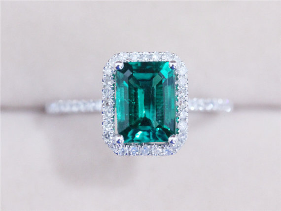 Mariage - 2.33ct AAA Emerald Ring Diamond Solid 14K White Gold Emerald Engagement Ring Wedding Ring Anniversary Ring