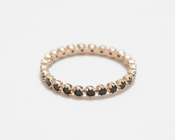 Mariage - Rose gold eternity ring,black cz ring,knuckle ring,sterling silver,stack ring,wedding ring,holiday,delicate ring,engagement ring,RGR23