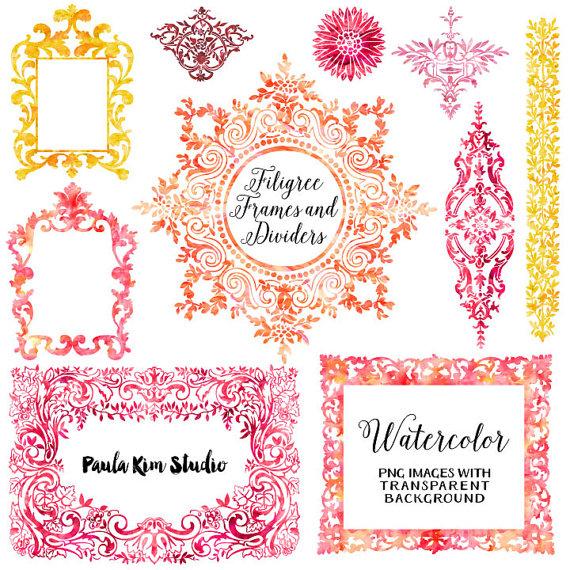 زفاف - 75% OFF SALE Watercolor Clipart, Digital Frames, Flourish Clip Art, Wedding Invitation Clip Art, Instant Download