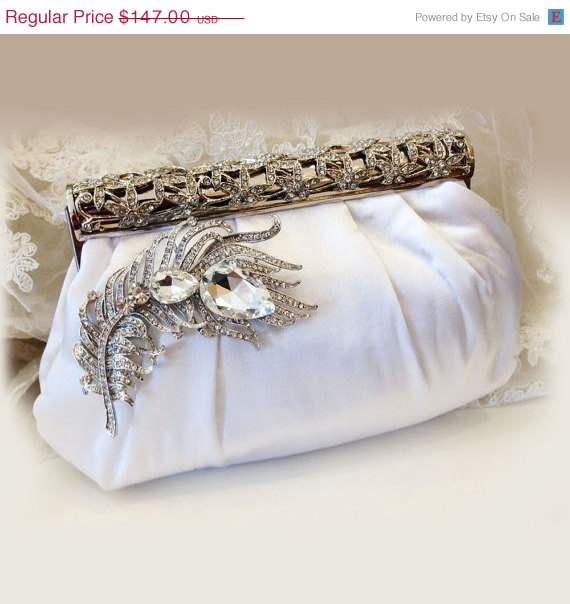 Hochzeit - Bridal clutch, Victorian evening bag, White clutch, wedding clutch, Vintage inspired clutch, Bridal evening bag