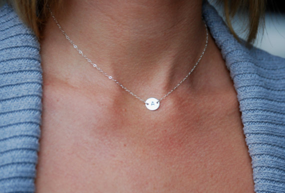 زفاف - Sterling silver initial necklace, silver initial necklace, dainty, hand stamped, personalized, Mommy necklace, bridesmaids gift