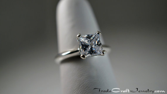 زفاف - Princess Cut Cubic Zirconia Engagement Ring 1, 1.5, 2, or 2.4 Carat CZ Promise Ring 4 Prong Sterling Silver Solitaire Faux Diamond Sizes 3-9