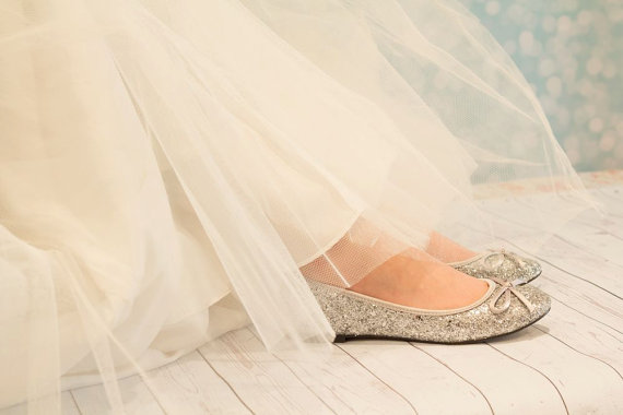 Wedding - Silver Flat Wedding Shoes - Flat Silver Shoes - Glitter Shoe  Wedding Shoes - Wedding Flats - Ballet Flats  Silver Ballet Flat  Silver Shoes