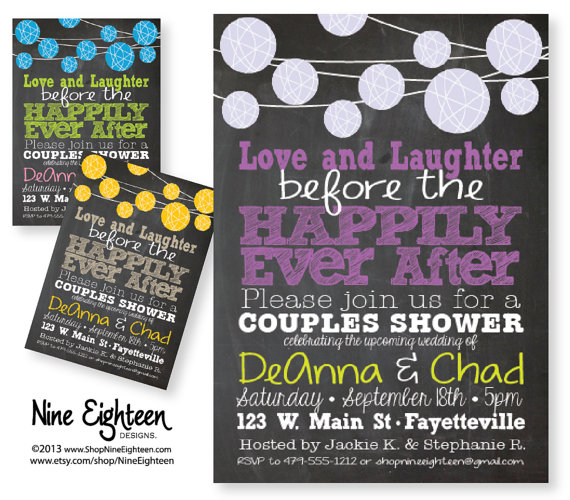 Hochzeit - Couples Shower Invitation, Love Laughter Happily Ever After. Lantern & Chalkboard Design. Custom Printable PDF/JPG. I design, you print.