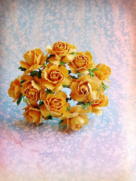Wedding - Golden Saffron yellow Peonies Vintage style Millinery Flower Bouquet - for decorating, gift wrapping, weddings, party supply, holiday