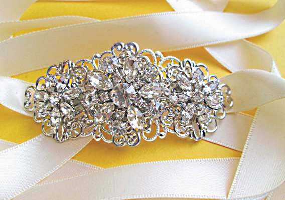 Hochzeit - Crystal Hair Ribbon, Crystal Headband, Headband Hairpiece ,wedding hair band, Flower Headpiece, Jeweled headband, clear crystal, Hairpiece