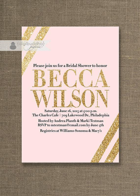 Hochzeit - Blush Pink & Gold Bridal Shower Invitation Gold Glitter Pastel Pink Didot Wedding Party Bold FREE PRIORITY SHIPPING or DiY Printable - Becca