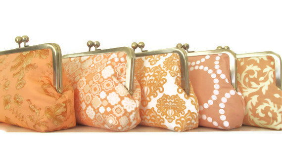 Wedding - Peach Bridesmaids Clutch, Personalized Wedding Party Gift- you choose the fabrics