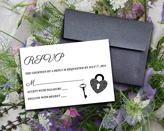 زفاف - DIY Wedding Template Response Card "Key to My Heart" Locket Skeleton Key 