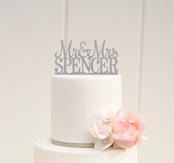 Mariage - Glitter Wedding Cake Topper Mr and Mrs Topper Design With YOUR Last Name