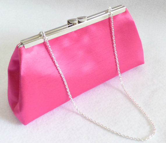 Mariage - Pink and Silver Bridesmaid Clutch, Hot Pink And Silver Flake Bridal Clutch, Wedding Clutch, Mother Of The Bride Gift, Bridesmaid Gift