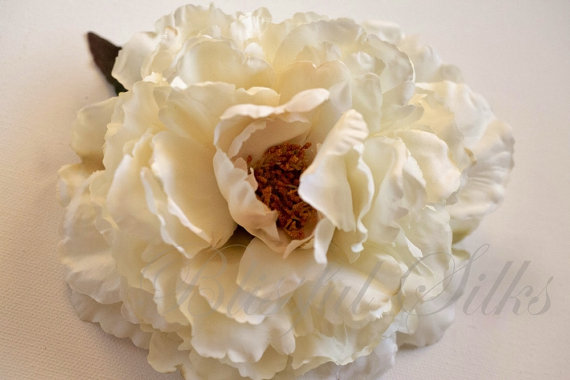 زفاف - Silk Flowers - One Fabulous Jumbo Peony in Cream with Taupe Accents - Artificial Flowers