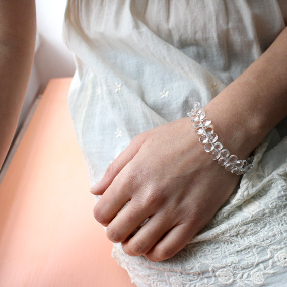 Hochzeit - April Birthstone Jewelry . Clear Quartz Bracelet . High Fashion Jewelry . Crystal Bridal Bracelet Statement - Shimmer Collection NEW