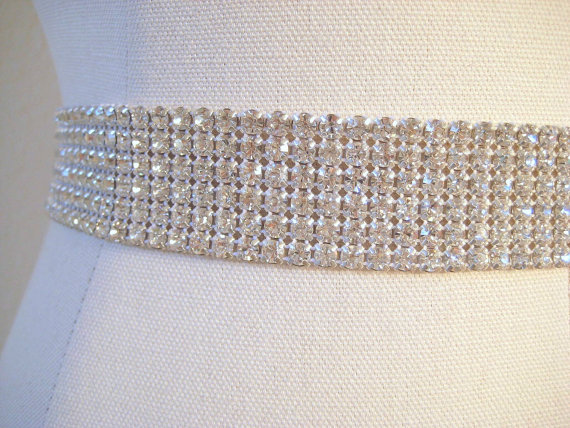 Hochzeit - Sale 20% Off.  Dazzling bridal beaded Czechoslovakia rhinestone band sash.  Crystal wedding belt, 6 rows.  CRYSTAL DREAM.
