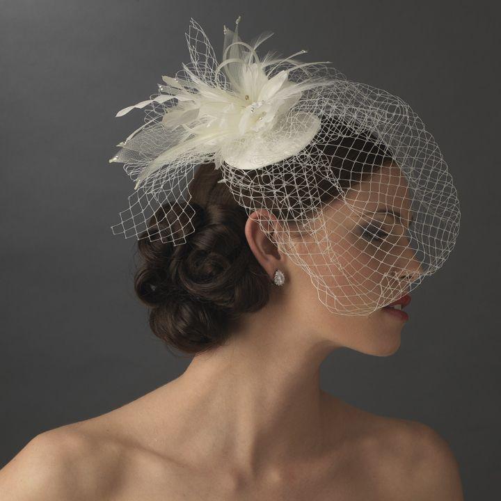 Hochzeit - Birdcage Veil Bridal Hat With Feathers And Rhinestones