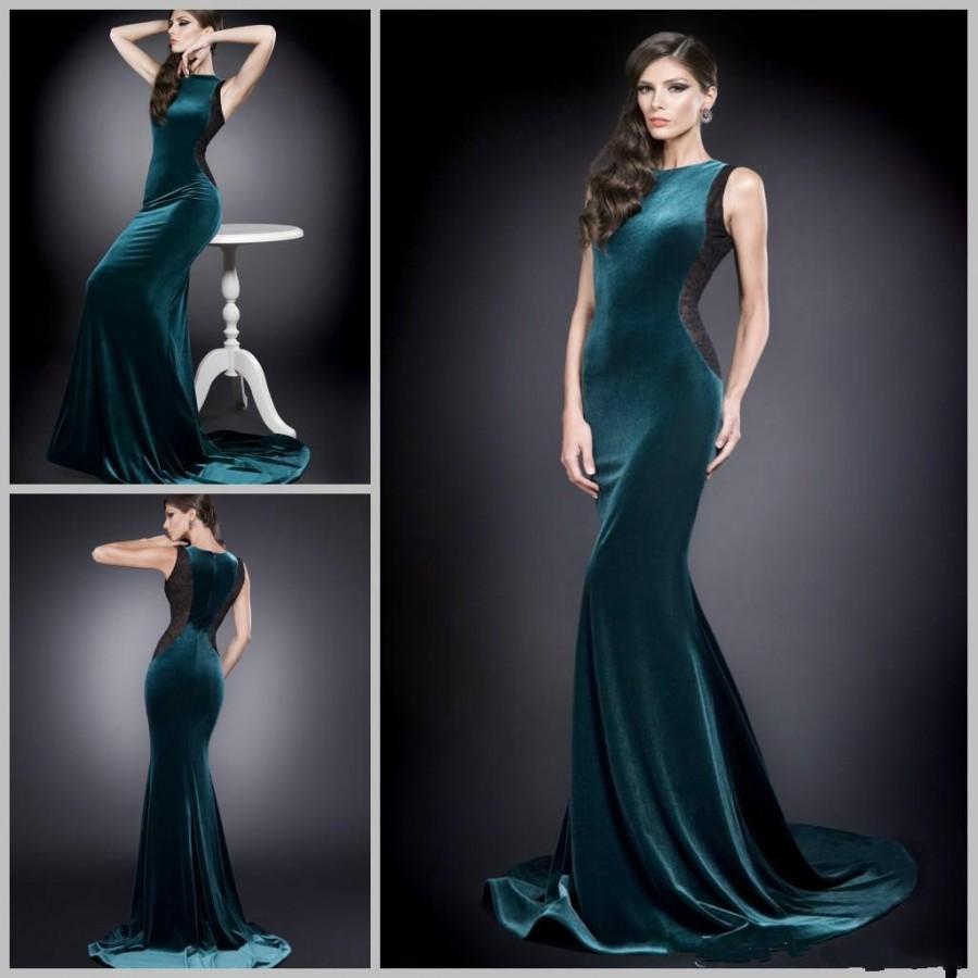 Wedding - High Quality 2015 Hunter Velvet Evening Dresses Mermaid Crew Neck Capped Sleeves Zipper Back Sweep Train Formal Evening Gowns Party Online with $111.27/Piece on Hjklp88's Store 