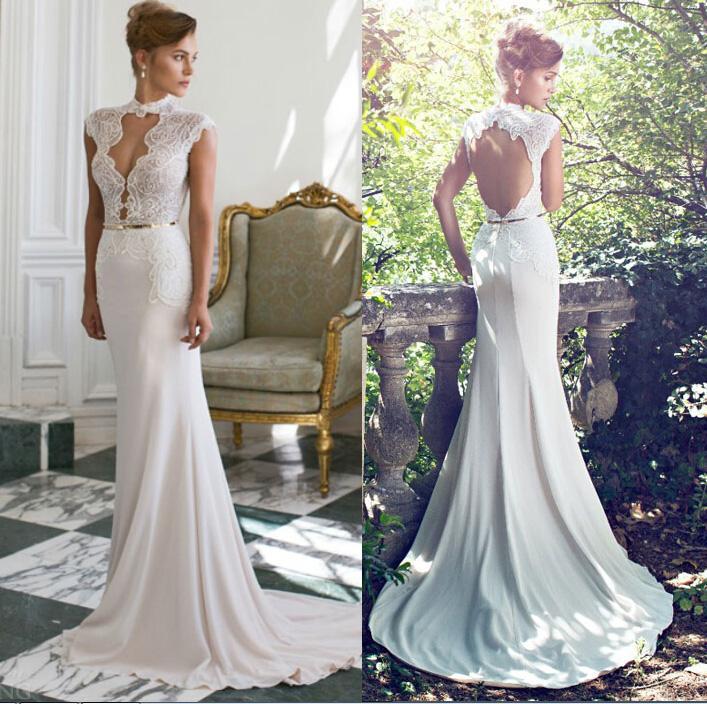 Свадьба - Elegant 2015 New Arrival Sexy Julie Vino Slime A-Line Wedding Dresses Applique Lace Backless Crew Neck Bridal Gowns Sheath Wedding Dress Online with $120.16/Piece on Hjklp88's Store 