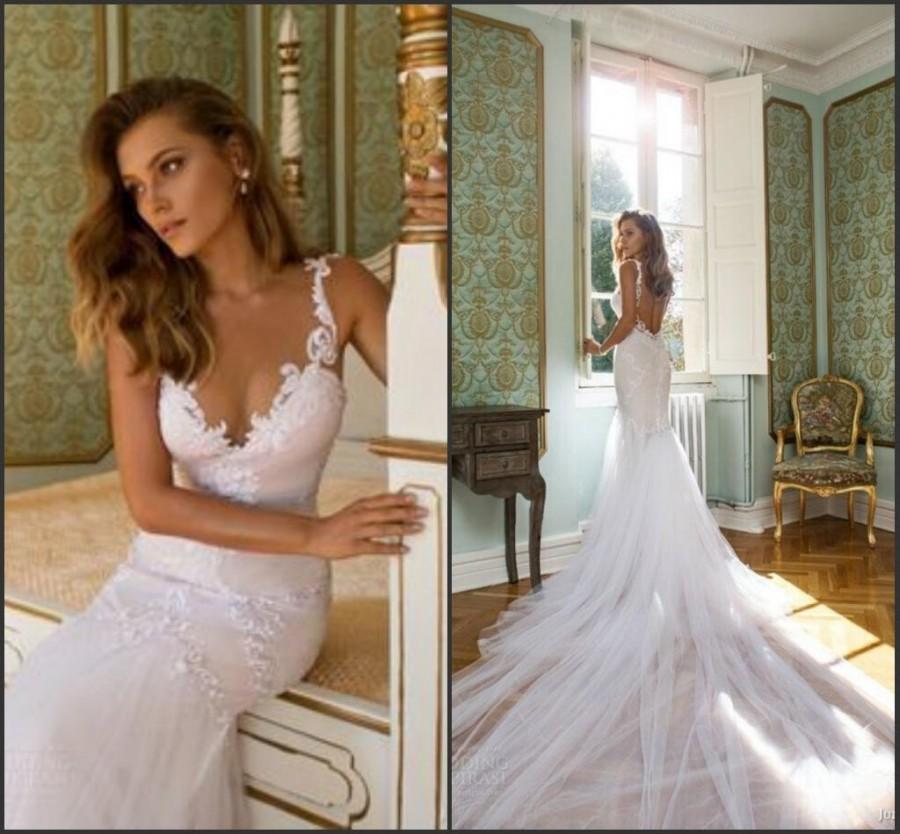 Свадьба - 2015 Spaghetti Straps Wedding Dresses Open Back Tulle Garden Summer Mermaid Julie Vino Court Train Appliques Bridal Gowns Dress Party Online with $121.05/Piece on Hjklp88's Store 