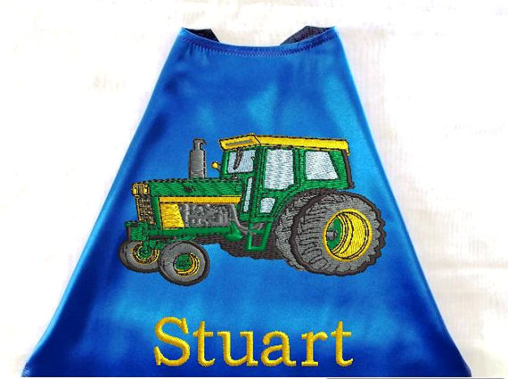 Hochzeit - Boy's Cape,  Embroidered Farm Tractor Personalized with Monogram Royal Blue