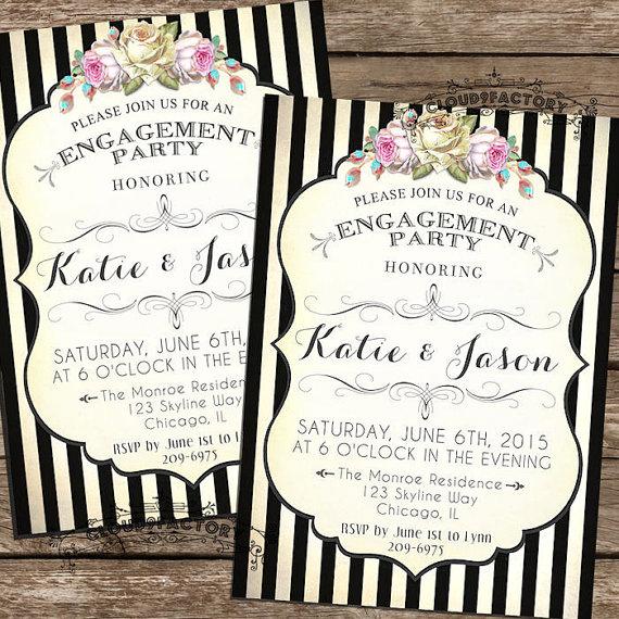 Wedding - Engagement Party Invitations printable diy black and white stripes Digital File No325