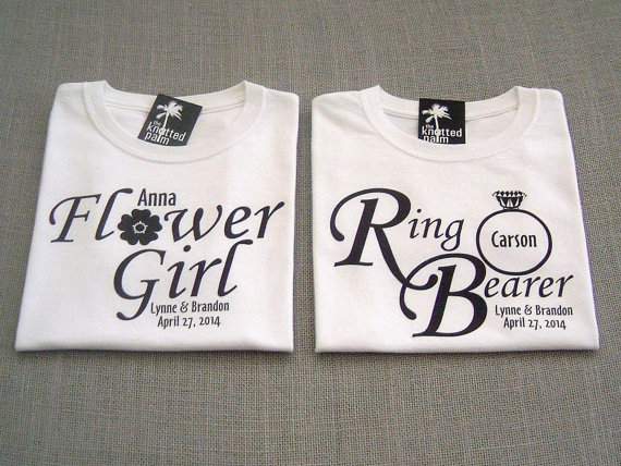 زفاف - BOGO Sale - Personalized Ring Bearer and Flower Girl Corsiva Wedding T-Shirts : Buy One, Get One For FIVE DOLLARS