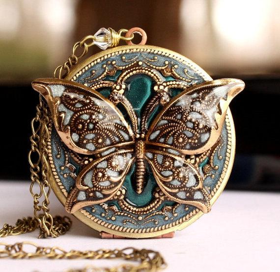 Свадьба - Wedding Necklace Wedding Jewelry Something Blue Bridal Jewelry Bridesmaid Gift Blue Locket Butterfly Locket Something Old and New