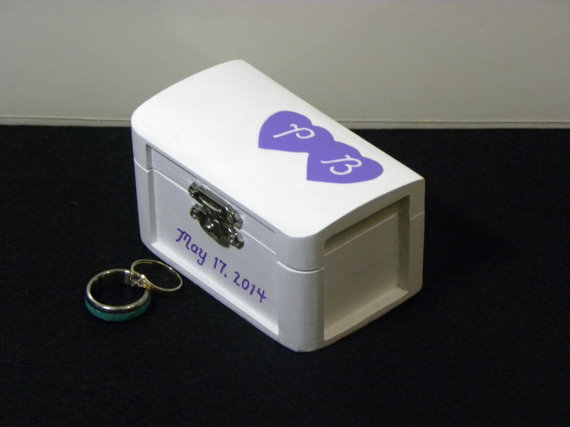 Hochzeit - Custom Wedding Ring Bearer Box for Ceremony Anniversary White Ring Box & Any Color for the HEART