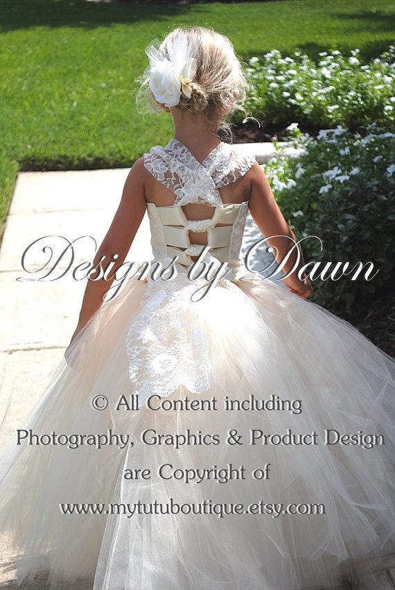 Свадьба - This is a private listing for Sarah Arnold - June - Ivory & Champagne flower girl dress with lace and with train!
