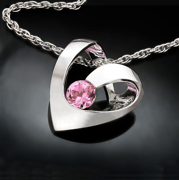 Hochzeit - heart necklace - Valentine's Day - Valentine gift - baby pink topaz necklace - eco-friendly - wedding necklace - modern jewelry - 3401