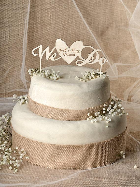 Hochzeit - Rustic Cake Topper, Wood Cake Topper,  Heart  Cake Topper, Engraved  Cake Topper, Wedding Cake Topper, We Do cake topper