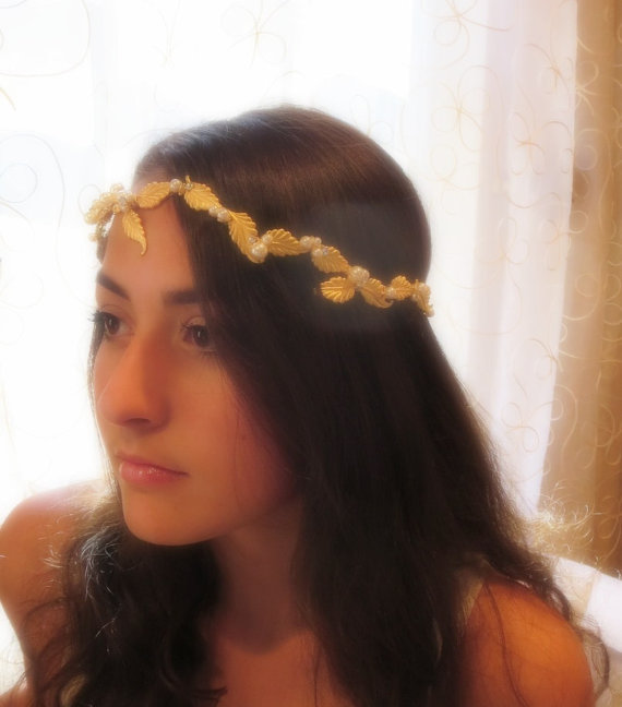 Hochzeit - Gold leaf Wedding headpiece, Bridal headband, Wedding hair accessory, Romantic headpiece, Bridal jewelry, Vintage inspired headband