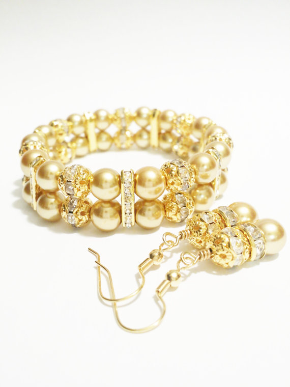 Mariage - Bridesmaid Gift / Gold Bridesmaid Jewelry / Bridesmaid Jewelry Set / Bridal Jewelry / Bridesmaid Bracelet / Wedding Jewelry / Wedding Gold