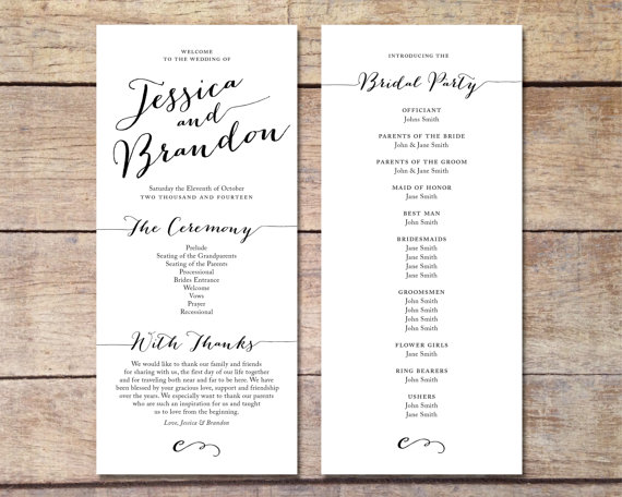 Свадьба - Simple Wedding Program - Customizable - Elegant Design - Simple Classic Wedding - Black and White Wedding - Printable Digital Program