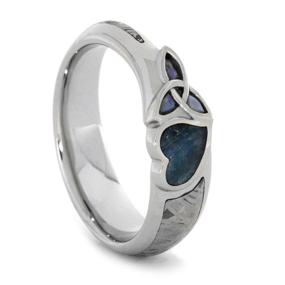 زفاف - Labradorite Ring with Opal Trinity Knot and Gibeon Meteorite Styled in Palladium, Personalized Custom Engagement Ring