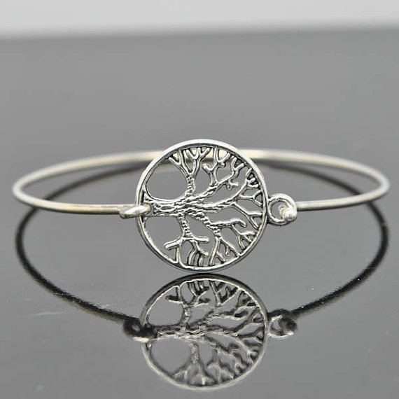 Hochzeit - Tree of Life Bangle, Sterling Silver Bangle, Tree of Life Bracelet, Stackable Bangle, Charm Bangle, Bridesmaid Bangle, Bridesmaid jewelry