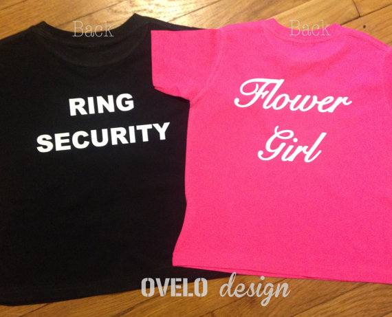Hochzeit - Wedding Flower Girl and Ring Bearer T-shirt on Back Pearl Necklace on Front Tie on front Ring Security on Back