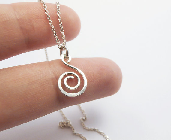 Mariage - Tiny Spiral Dangle Necklace, Chain, Sterling Silver -  Mother gift, Anniversary, Wedding, Bridesmaid Gift, Dainty, Delicate Fine Jewelry
