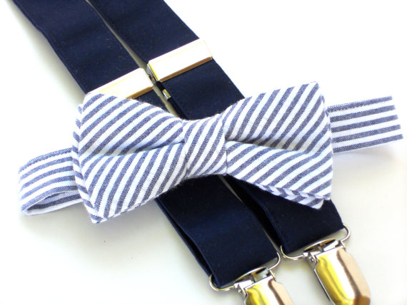 Wedding - Ring bearer outfit, toddler wedding outfit, boys wedding clothes, boys photo prop, toddler bow tie and suspenders, navy suspenders