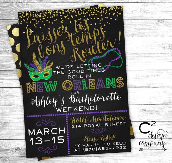 Hochzeit - Let the Good Times Roll New Orleans Bachelorette Invitation