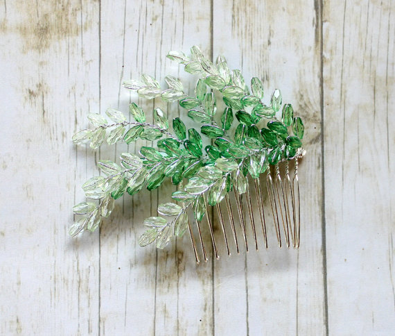 زفاف - Ombre Leaves Hair Pin, Bridal updo, green, spring wedding, Hair Accessories,  Bohemian, summer, Fashion, Woodland, Hair Clip